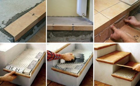 Укладка плитки начинается с верхних ступеней Укладка плитки начинается с верхних ступеней